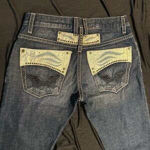 New Robins Jeans Rare Studded Leather Rivet & Pocket Wings 33